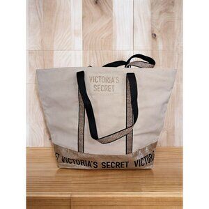 Victoria's Secret Sparkle Carryall Canvas Tote with Glittery Accents